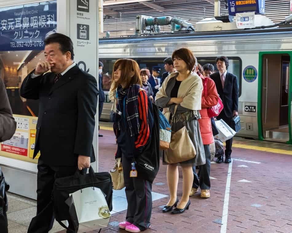 Train commuters in Fukuoka