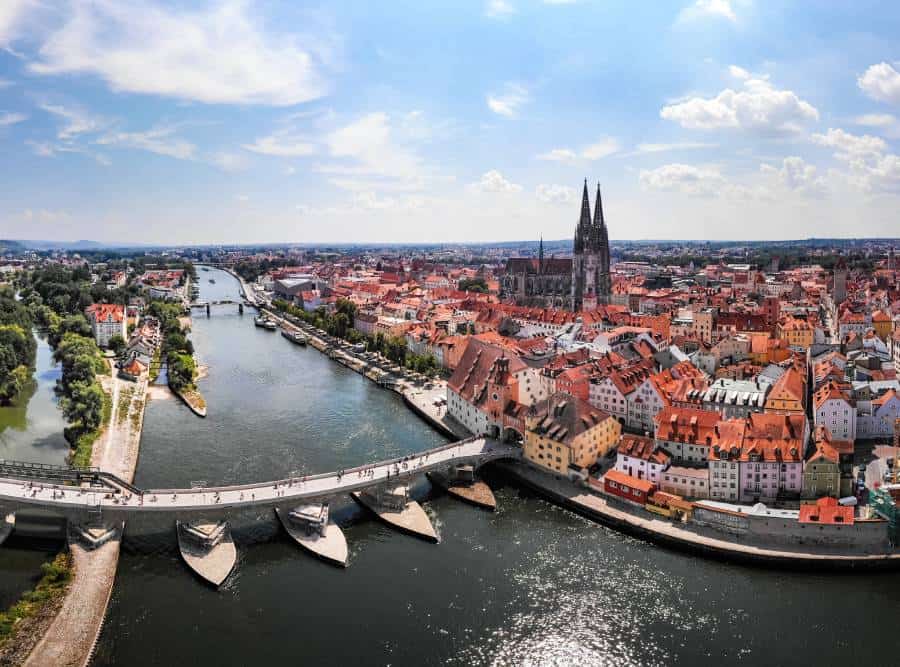 Regensburg city, Germany. Danube river