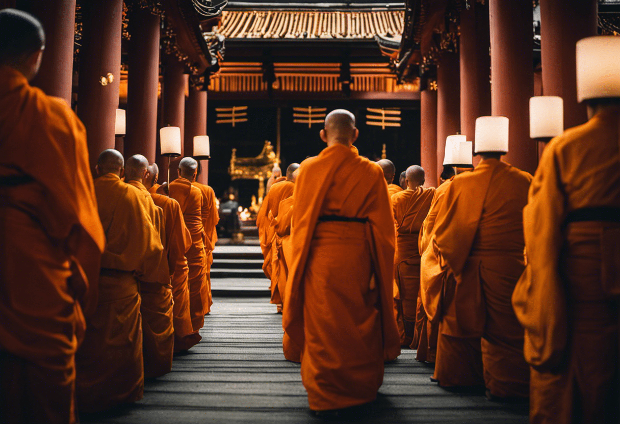 An image capturing the serene atmosphere of an authentic Buddhist ceremony in Kyoto