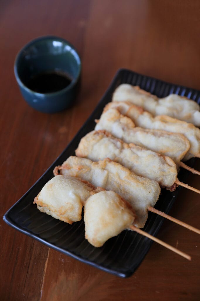 Kushikatsu Japanese fried on wooden table