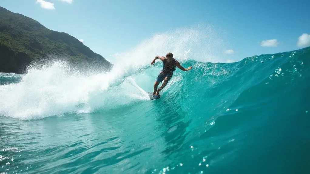 riding waves on wakeboard