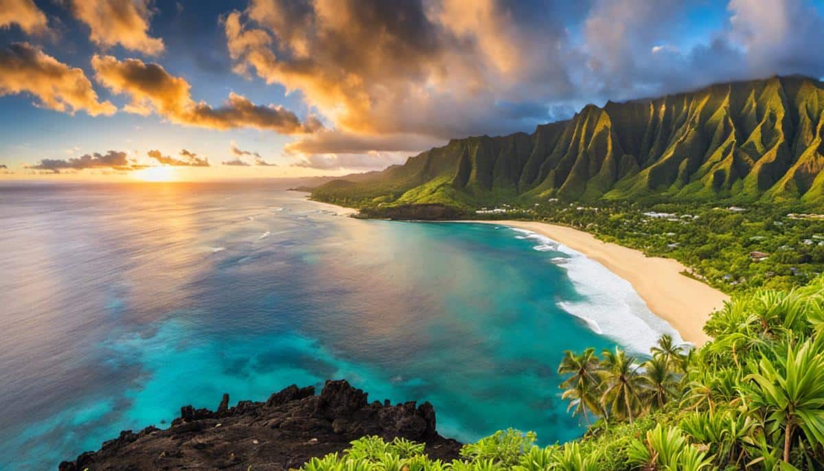 A stunning view of Hawaii's breathtaking islands and coastline, showcasing its natural beauty and tropical paradise.